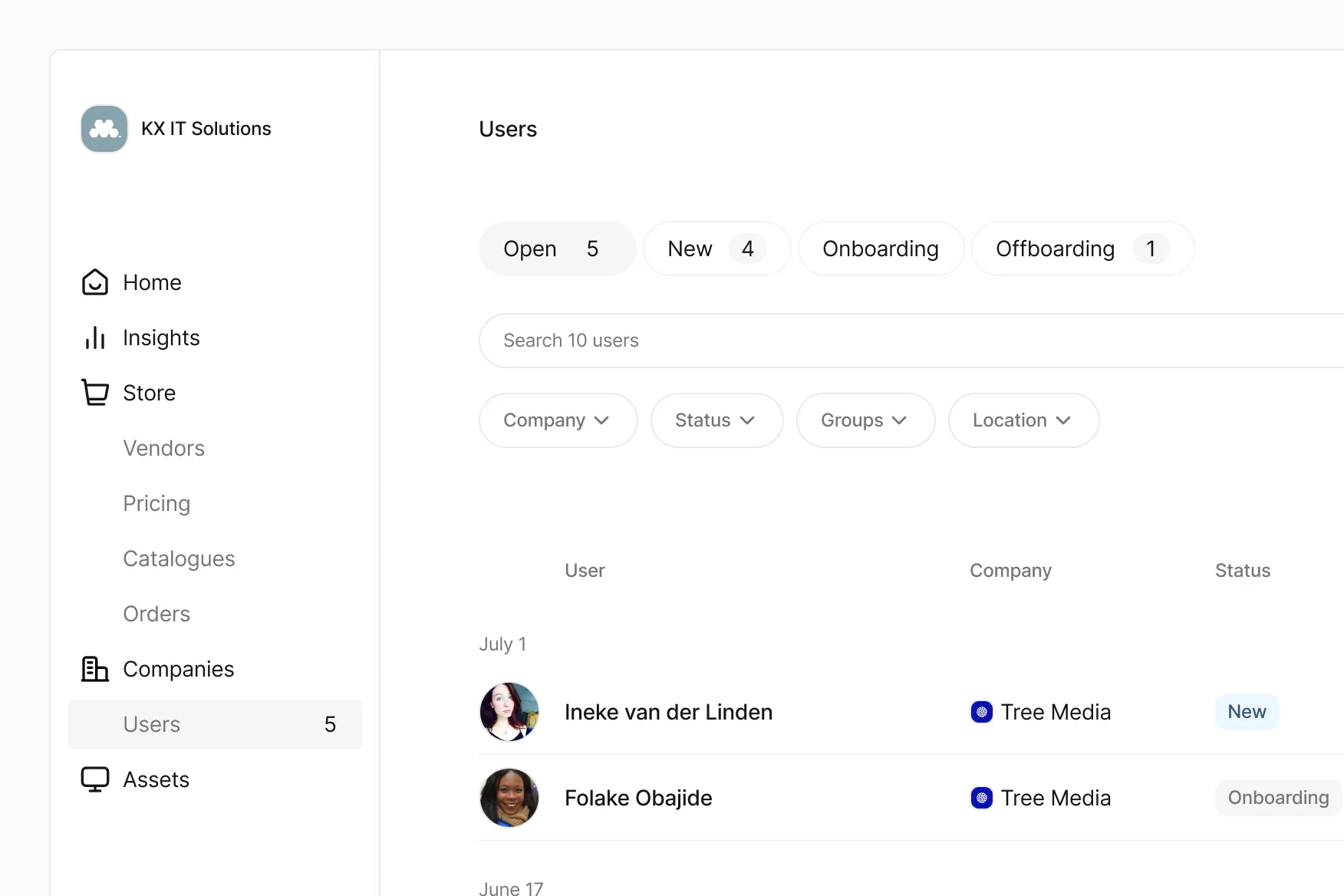 Marts app — user management