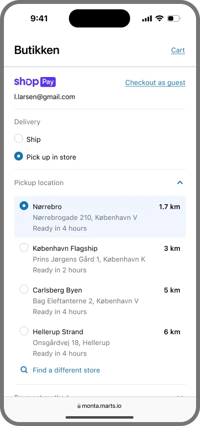 In-store pickup checkout flow on iPhone